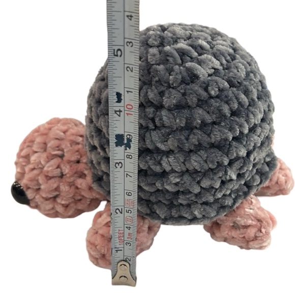Handcrafted Crochet Pink & Gray Soft Turtle Plush - Picture 7 of 8